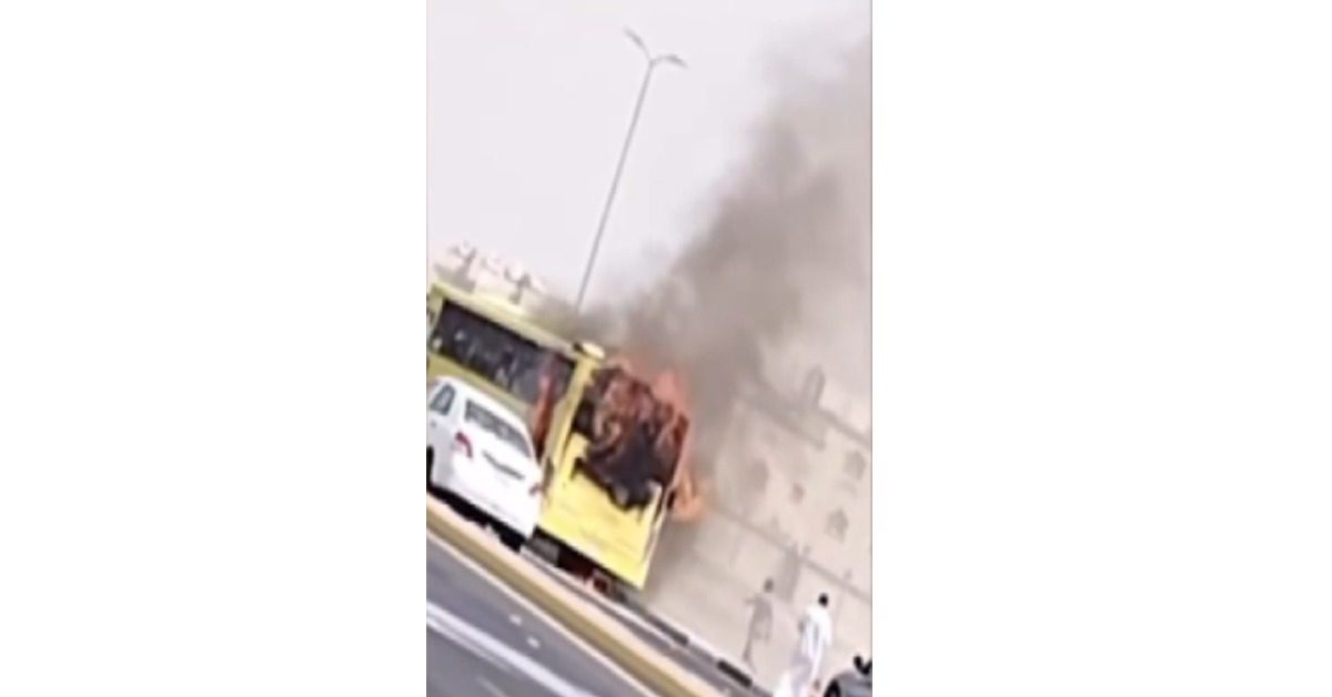school bus caught fire